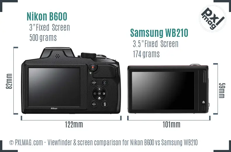 Nikon B600 vs Samsung WB210 Screen and Viewfinder comparison
