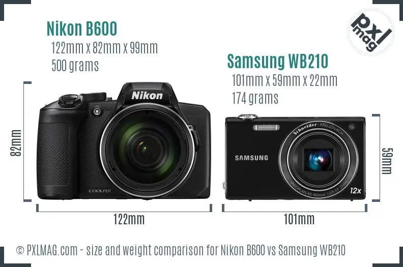 Nikon B600 vs Samsung WB210 size comparison