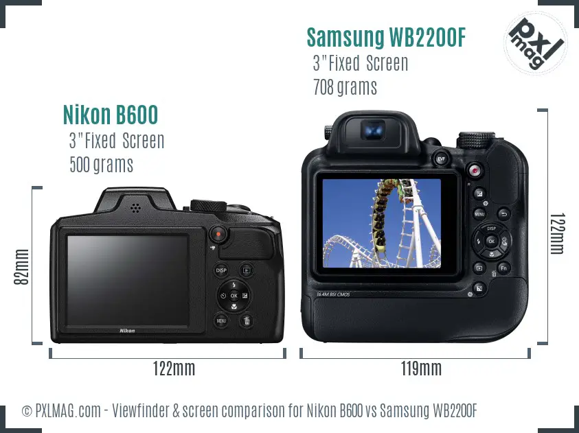 Nikon B600 vs Samsung WB2200F Screen and Viewfinder comparison