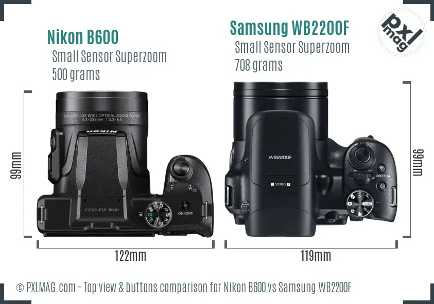 Nikon B600 vs Samsung WB2200F top view buttons comparison