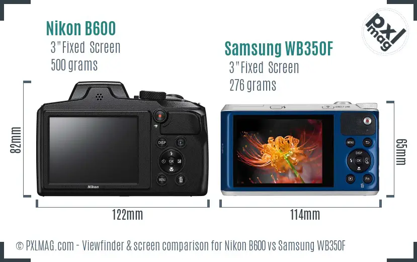 Nikon B600 vs Samsung WB350F Screen and Viewfinder comparison