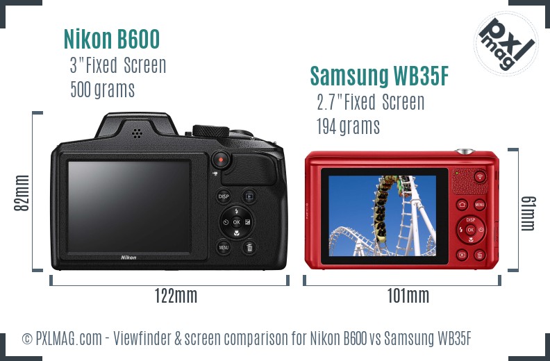 Nikon B600 vs Samsung WB35F Screen and Viewfinder comparison
