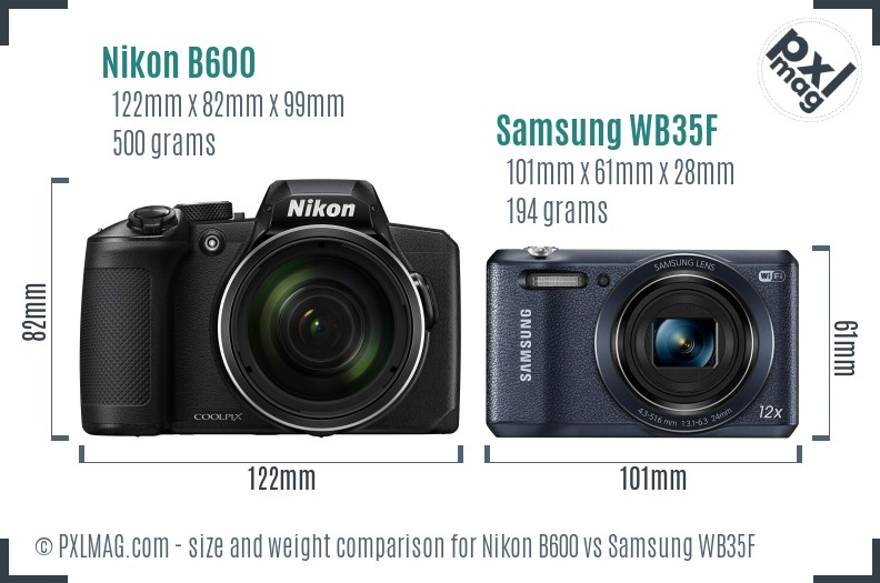 Nikon B600 vs Samsung WB35F size comparison