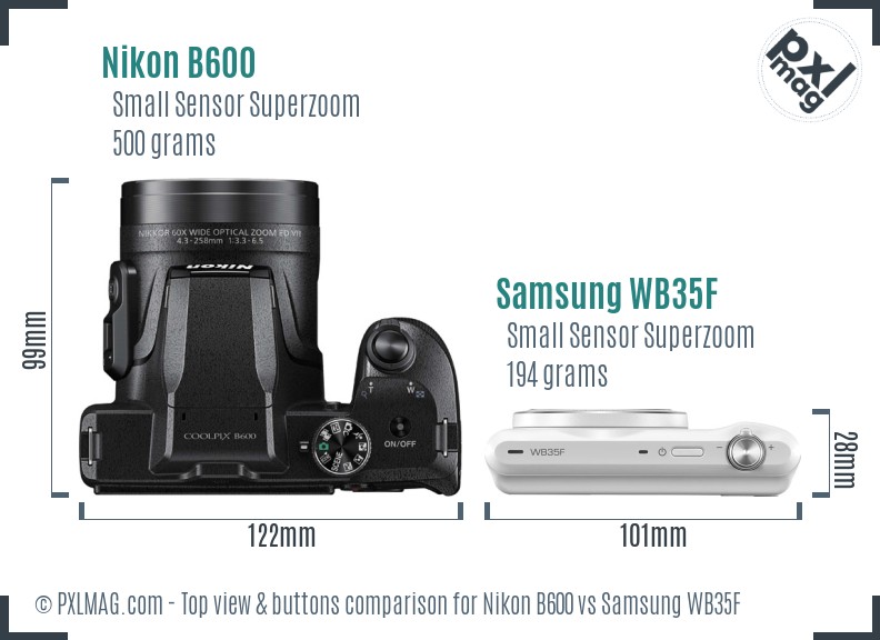 Nikon B600 vs Samsung WB35F top view buttons comparison
