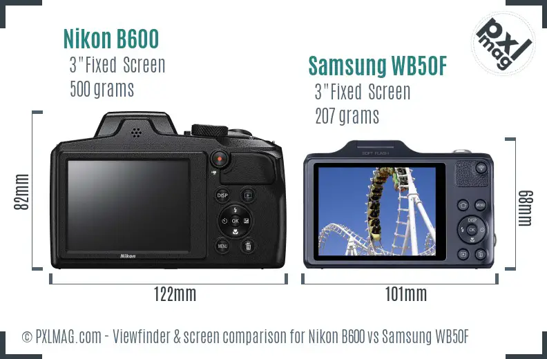 Nikon B600 vs Samsung WB50F Screen and Viewfinder comparison