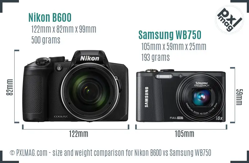 Nikon B600 vs Samsung WB750 size comparison