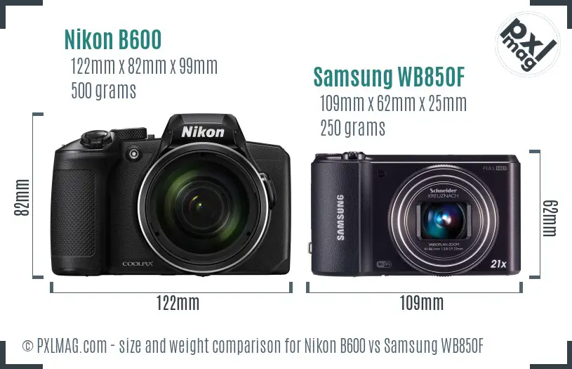 Nikon B600 vs Samsung WB850F size comparison