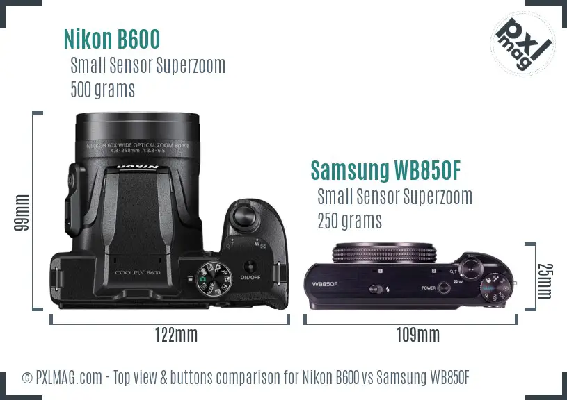 Nikon B600 vs Samsung WB850F top view buttons comparison