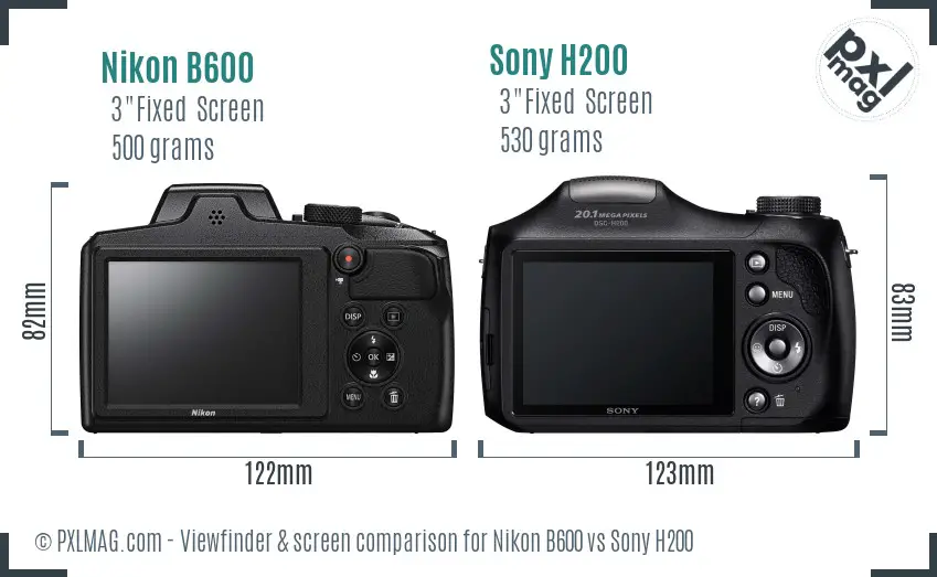 Nikon B600 vs Sony H200 Screen and Viewfinder comparison