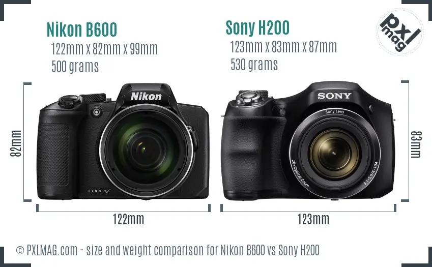 Nikon B600 vs Sony H200 size comparison