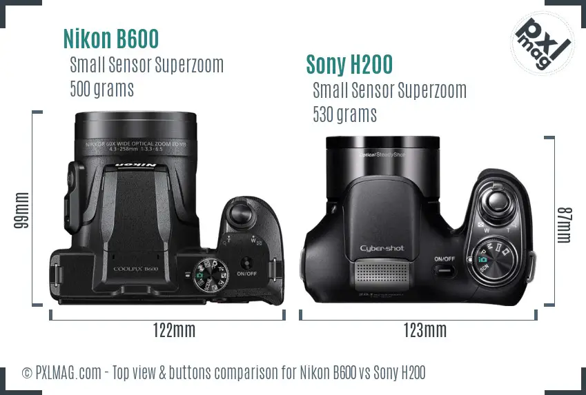 Nikon B600 vs Sony H200 top view buttons comparison
