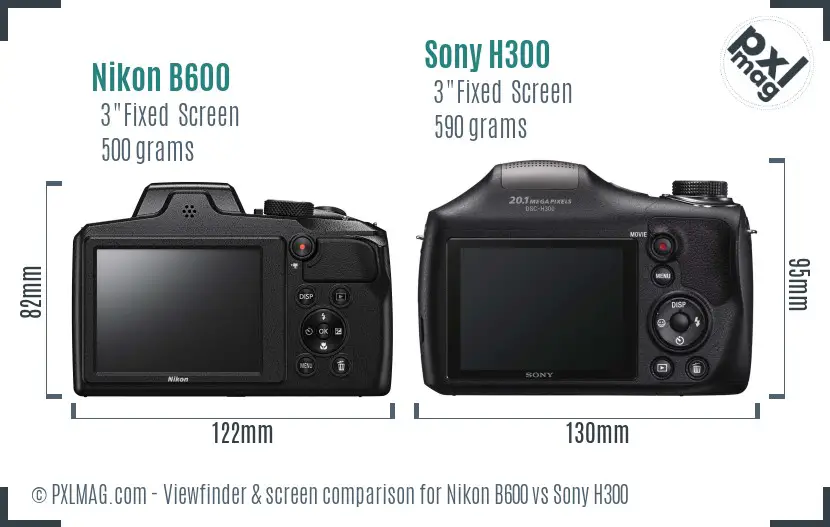 Nikon B600 vs Sony H300 Screen and Viewfinder comparison