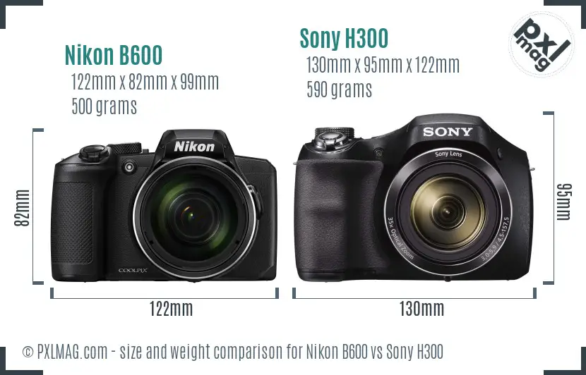 Nikon B600 vs Sony H300 size comparison