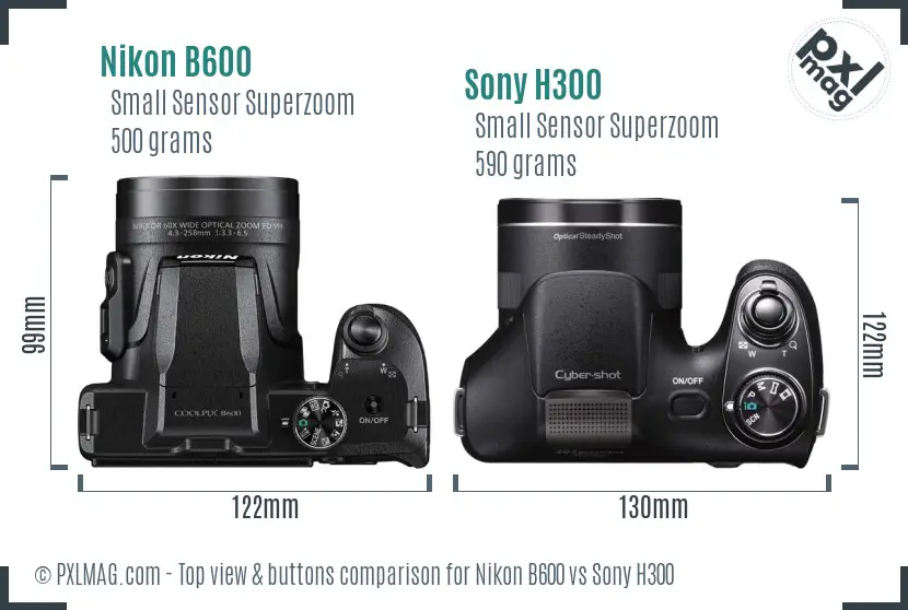 Nikon B600 vs Sony H300 top view buttons comparison