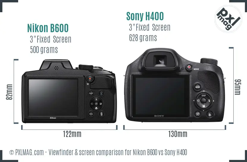 Nikon B600 vs Sony H400 Screen and Viewfinder comparison