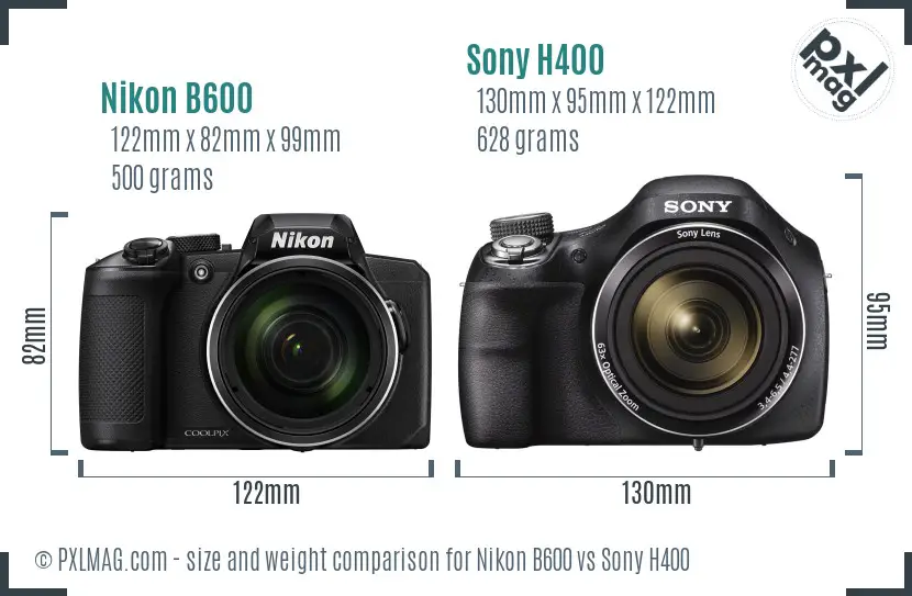 Nikon B600 vs Sony H400 size comparison