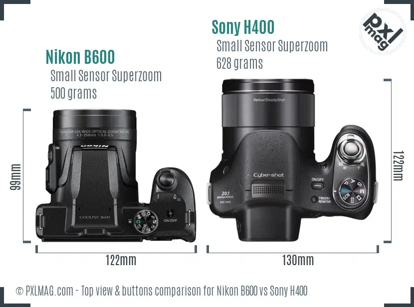 Nikon B600 vs Sony H400 top view buttons comparison