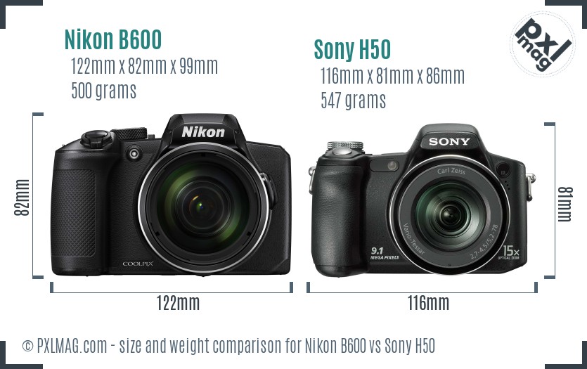 Nikon B600 vs Sony H50 size comparison