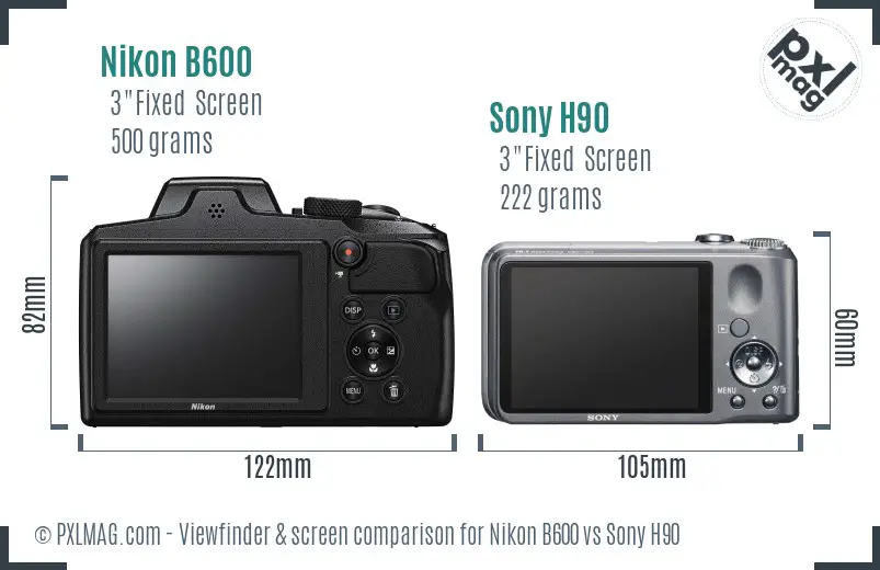 Nikon B600 vs Sony H90 Screen and Viewfinder comparison