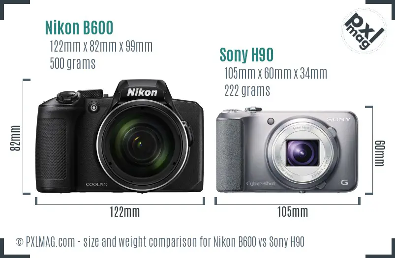 Nikon B600 vs Sony H90 size comparison