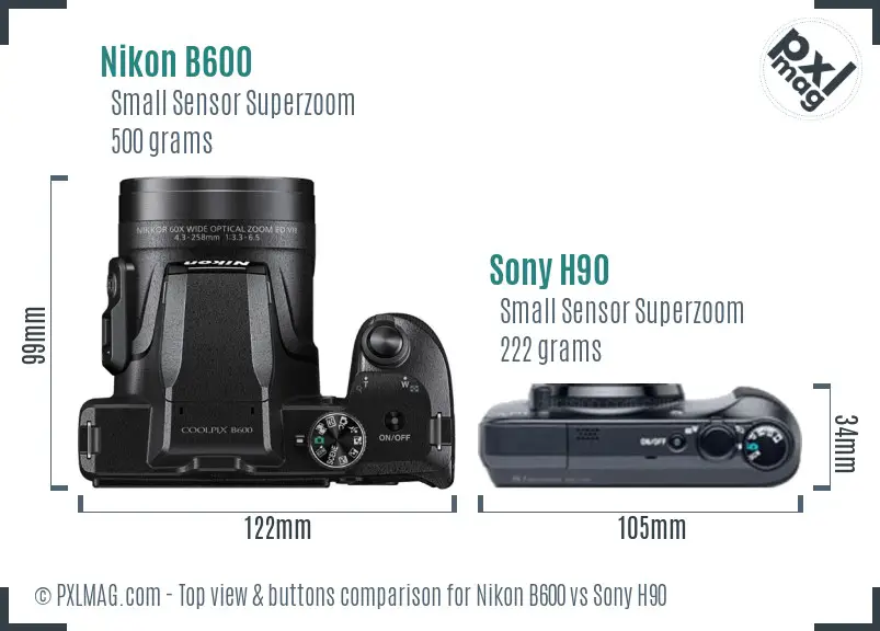 Nikon B600 vs Sony H90 top view buttons comparison