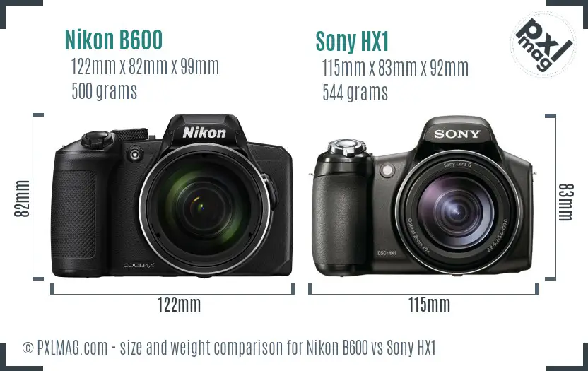 Nikon B600 vs Sony HX1 size comparison