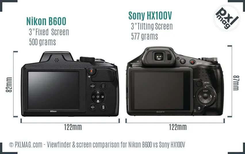 Nikon B600 vs Sony HX100V Screen and Viewfinder comparison