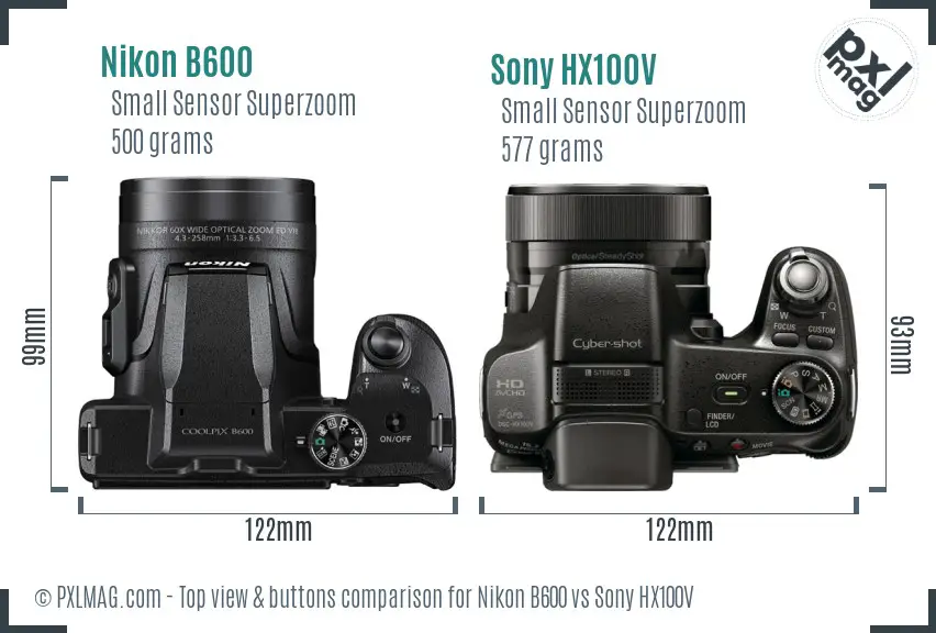 Nikon B600 vs Sony HX100V top view buttons comparison