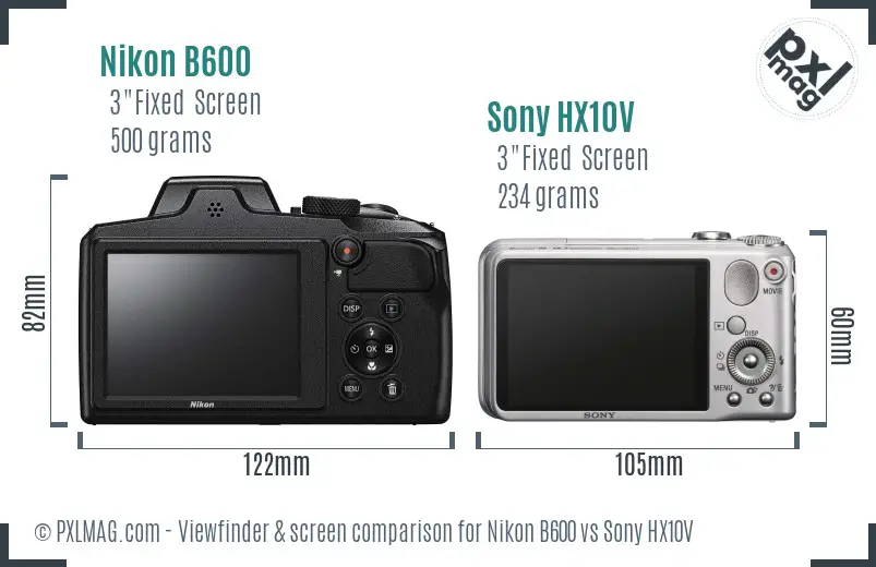 Nikon B600 vs Sony HX10V Screen and Viewfinder comparison