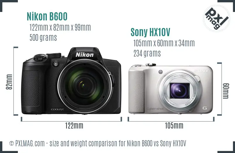 Nikon B600 vs Sony HX10V size comparison