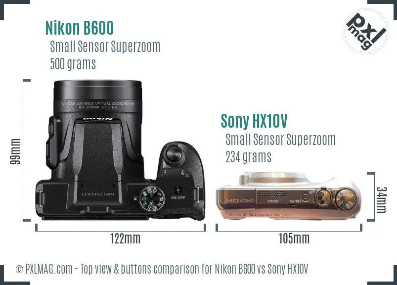 Nikon B600 vs Sony HX10V top view buttons comparison