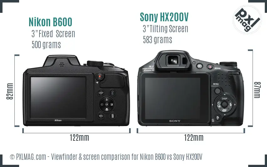 Nikon B600 vs Sony HX200V Screen and Viewfinder comparison