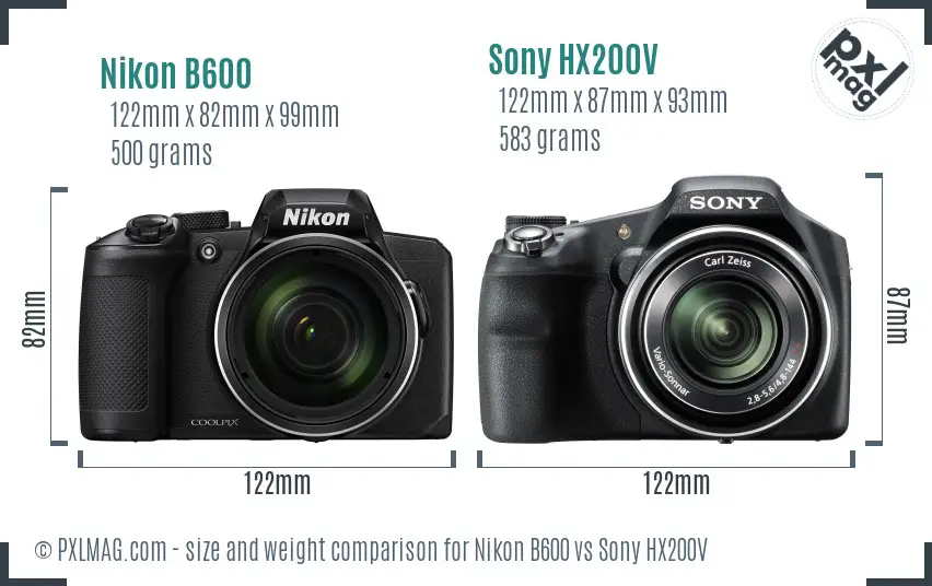 Nikon B600 vs Sony HX200V size comparison