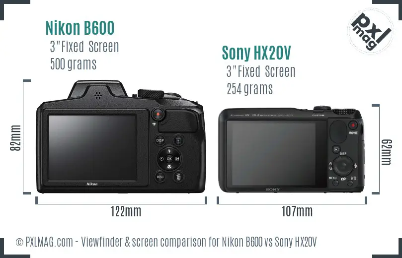 Nikon B600 vs Sony HX20V Screen and Viewfinder comparison