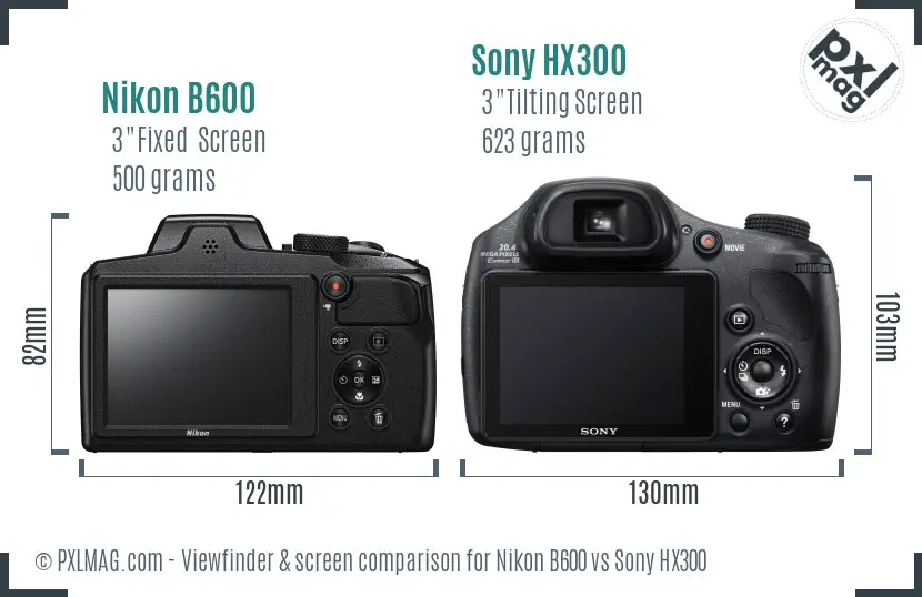 Nikon B600 vs Sony HX300 Screen and Viewfinder comparison