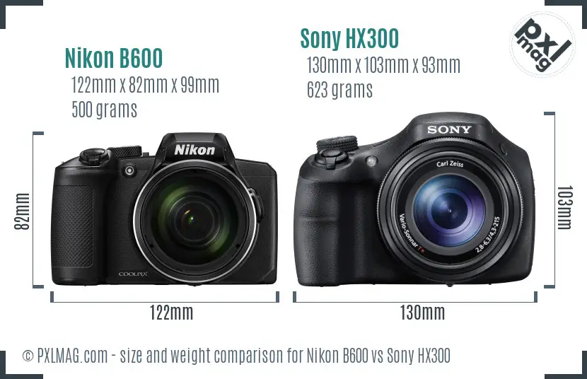 Nikon B600 vs Sony HX300 size comparison