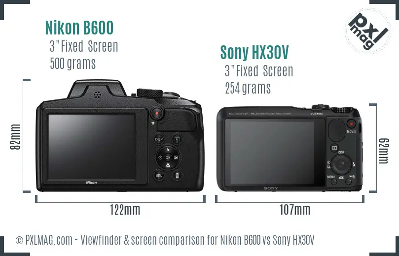 Nikon B600 vs Sony HX30V Screen and Viewfinder comparison