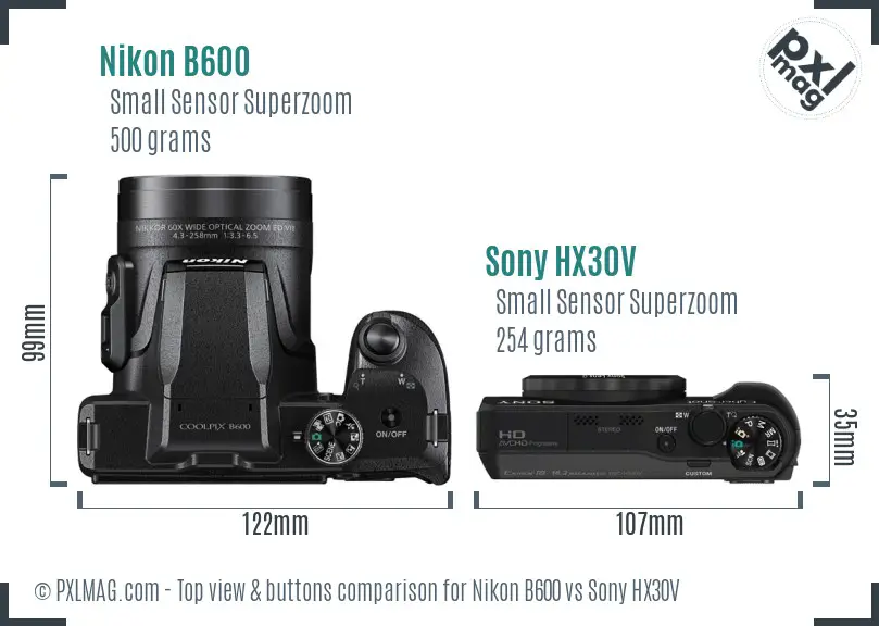 Nikon B600 vs Sony HX30V top view buttons comparison