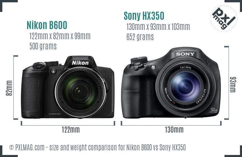 Nikon B600 vs Sony HX350 size comparison Nikon B600 vs Sony HX350 size comparison