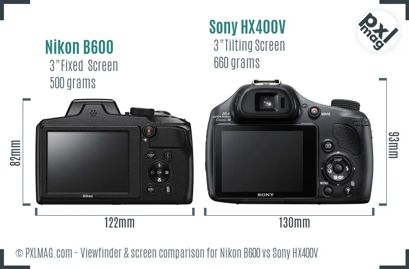 Nikon B600 vs Sony HX400V Screen and Viewfinder comparison
