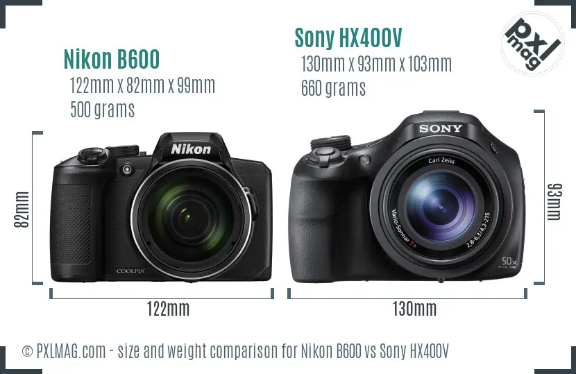 Nikon B600 vs Sony HX400V size comparison