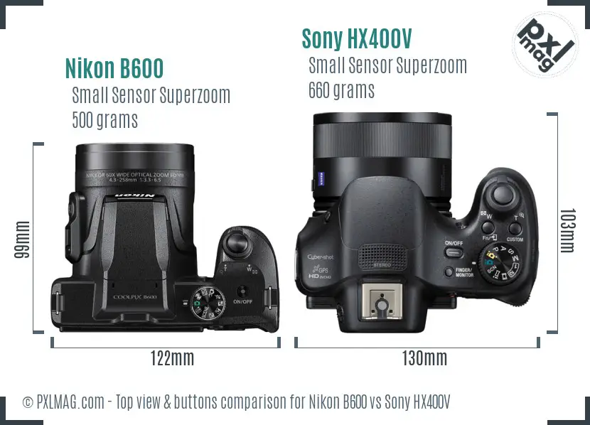 Nikon B600 vs Sony HX400V top view buttons comparison