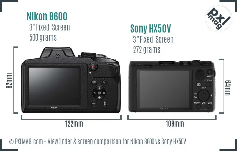 Nikon B600 vs Sony HX50V Screen and Viewfinder comparison