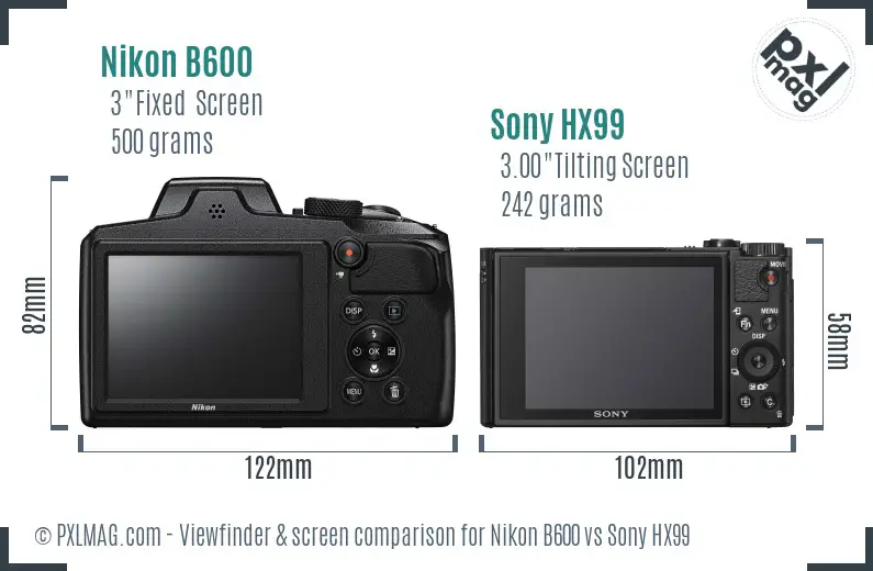 Nikon B600 vs Sony HX99 Screen and Viewfinder comparison