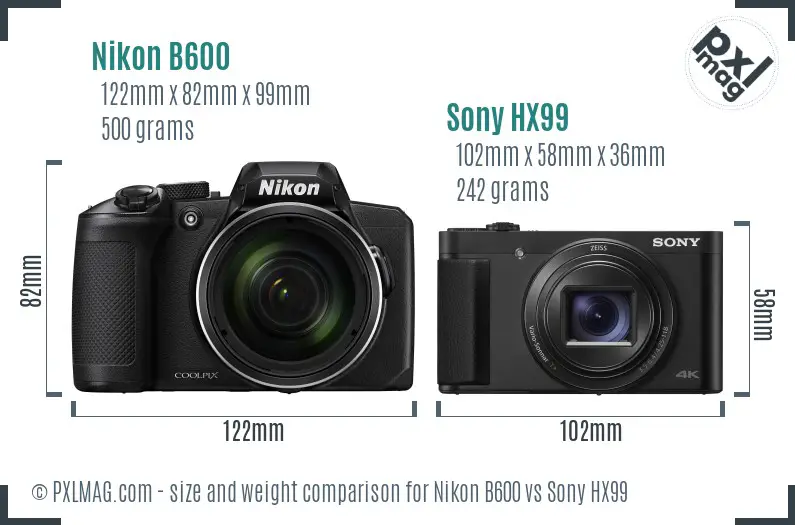 Nikon B600 vs Sony HX99 size comparison