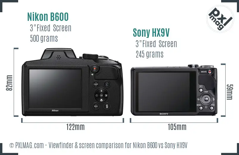 Nikon B600 vs Sony HX9V Screen and Viewfinder comparison