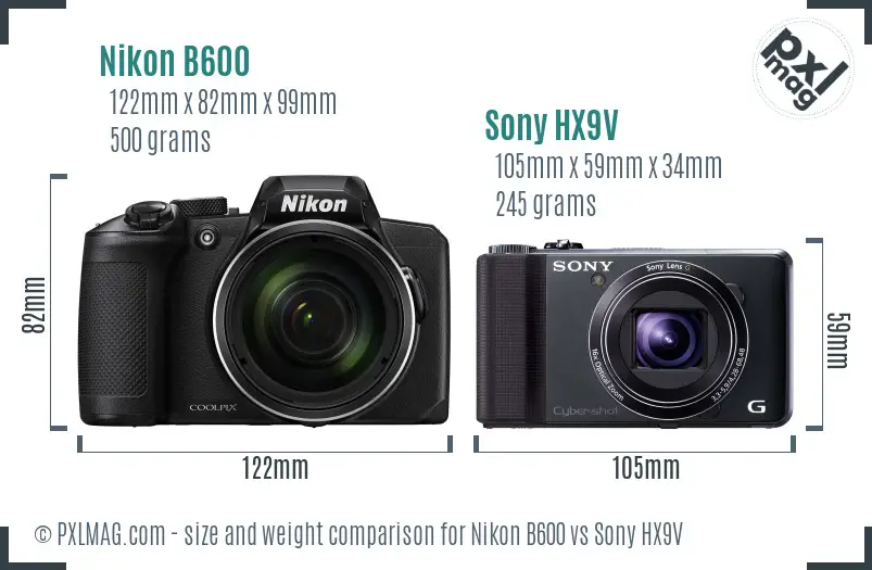 Nikon B600 vs Sony HX9V size comparison