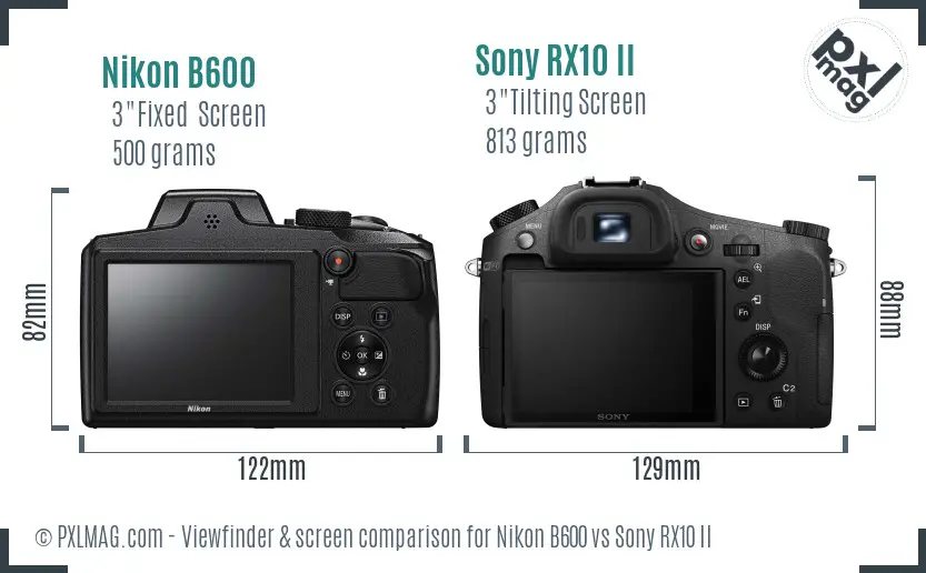 Nikon B600 vs Sony RX10 II Screen and Viewfinder comparison