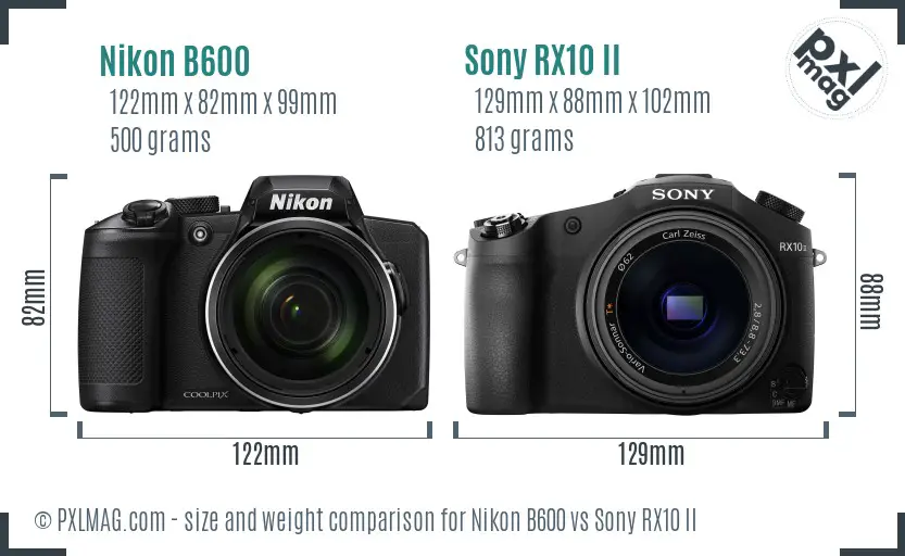 Nikon B600 vs Sony RX10 II size comparison