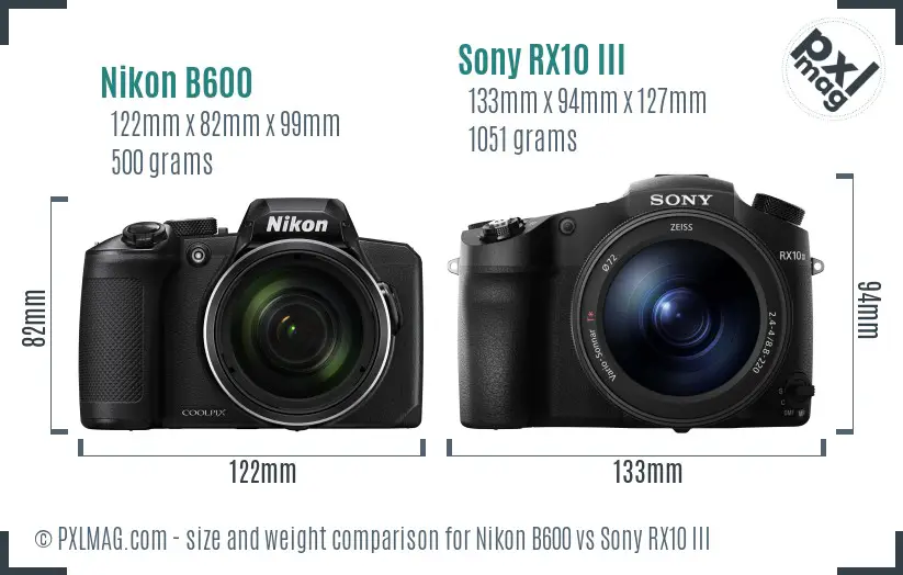 Nikon B600 vs Sony RX10 III size comparison Nikon B600 vs Sony RX10 III size comparison